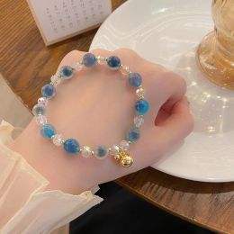 Bangles Ruifan Princess Style Gold Plated Small Bell Blue Agate Crystal Beaded Bracelets for Women Female Girls Fine Jewellery YBR948