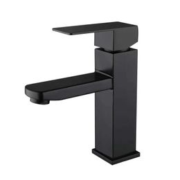 Bathroom Sink Faucets Bathroom Black Square Stainless Steel Basin Sink Faucet Water Taps Vanity Mixer Hot Cold Lavotory Tap