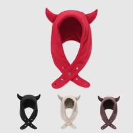 Hats Japan Yabi Cute Devil Ears Cow Horn Thunderbolt Hat Women Autumn Winter Warm Suede Ear Protection Set Head Cap Y2k Beanies