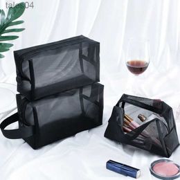 Cosmetic Bags Clear Black Makeup Bag Travel Neceser Toiletry Cosmetic Organiser Bag Pouch Set Women Mesh Small Large Transparent Make Up Bag YQ240220