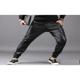 Men'S Pants Tsingyi Moto Biker Faux Leather Men Joggers Harem Pant Elastic Waist Zipper Pockets Black Streetwear Slim Fit Drop Deliv Dhbjm