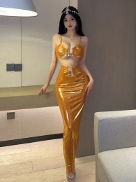 Dresses Sexy Gold Bright Color Dress Elegant Dress Women Dresses Evening Party Trendy Clothes Boho Chic Backless Solid Temperament ZJ9T