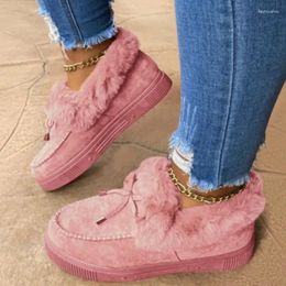 Boots Solid Colour Furry Females Feetwear Women Winter Cotton Shoes Plush Warm Snow Ladies Casual Flat Short 2024