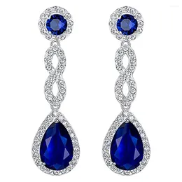 Dangle Earrings Huitan Aesthetic Bridal Wedding Temperament Blue Cubic Zirconia Luxury Silver Color Women Jewelry 2024