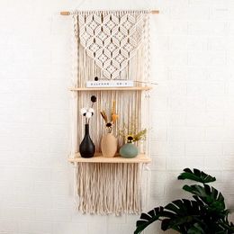 Tapestries Boho Woven Wood Shelf Tapestry Cotton Rope Wall Floating Exquisite Workmanship Minimalist And Durable