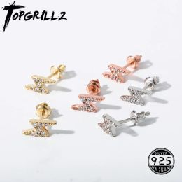 Earrings TOPGRILLZ 925 Silver Delicate Women lightning Ear Stud Tiny Cubic Zirconia Earring Hip Hop Women Sterling Silver Jewelry Gift