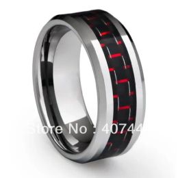 Bands Free Shipping Cheap Price Jewellery USA Brazil Russia Hot Sales His/Her 8mm Black&Red Fibre Inlay Men's Tungsten Wedding Ring