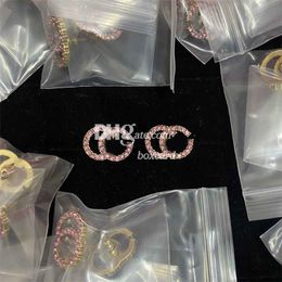 Rhinestone Double Letter Earrings Studs Designer Gold Plated Chic Earrings Earwear With Gift Box