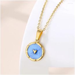 Pendant Necklaces Sweet Stainless Steel Chain Classic Blue Stone Necklace For Women Lady Vintage Jewelry Daily Party Accessories Gifts Otvz5