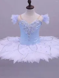 Stage Wear Children Girls Tutu Ballet Dress Ballerina Sky Blue Velvet Bodice Pancake Swan Lake Dance Costumes Kids Professional BalletTutu