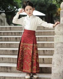 Ethnic Clothing Hanfu Suit Girls' Mamianqun Chinoiserie Tang Ancient For Kids Horse-face Skirt Children's Princess Chinese Pleated Dress