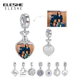 Necklaces ELESHE Custom Photo 925 Sterling Silver Cute Rabbit Dangle Charms Fit Original Bead Bracelet Necklace DIY Personalized Jewelry