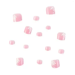 False Nails Full Cover Glue On Toe Summer Glossy Rose Flower Toenails For Professional Nail Salon