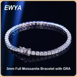 Bangles EWYA 925 Sterling Silver Moissanite Bracelet 0.1ct 3mm D VVS1 Diamond with GRA for Women Sparkling Wedding Party Fine Jewelry