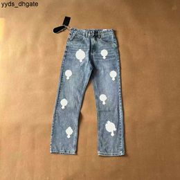 Chrom Make 2023 Designer Mens Jeans Old Washed Straight Trousers Heart Letter Prints for Women Men Casual Long Sweatpant 35pw 2WRL