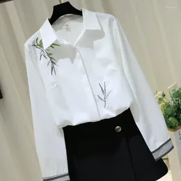 Women's Blouses Korean Style Women White Embroidery Shirts Woman Long Sleeve Office Lady Chiffon Shirt Top 2024 Autumn