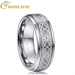 Bands Men's 8mm Plating Laser Knot Brushed Tungsten Carbide Wedding Rings Polished Step Comfort Fit Size 614