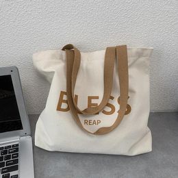 Shopping Bags Women Student Canvas Shoulder Shopper Bag Large Letter Cotton Cloth Ladies Handbag Eco Reusable Bolsas De Compra