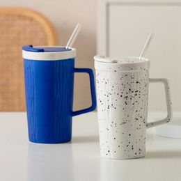 Mugs 480ML Large Capacity Straw Cup Household Simple Ceramic Water High Beauty Coffee Mug Office Tea With Lid Spoon