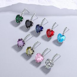 Stud Earrings 925 Sterling Silver Colorful Sparkling Heart Zircon Simple Little Love For Women Fine Jewelry BSE853
