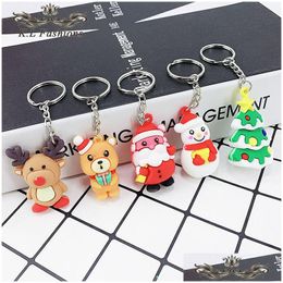 Key Rings Cute Soft Sile Chrismas Key Ring Santa Snowmen Littel Bear Elk Pendant Bicycle Car Keychain Xmas Gift For Loves F Dhgarden Dhu2P