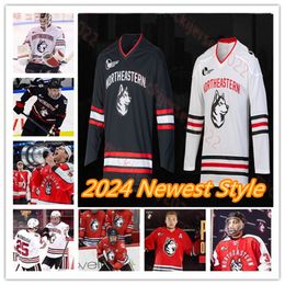 데본 레위 딜런시 쿠라 하키 저지 커스텀 에드 멘스 청소년 청소년 3 Jayden Struble 8 Adam Gaudette 23 Michael Kesselring Northeastern Huskies Jerseys