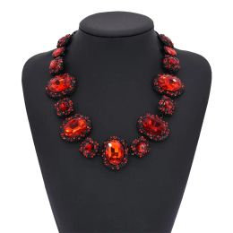 Necklaces 2023 New za Red Green Glass Crystal Gem Large Collar Choker Necklace Women Charm Indian Trend Statement Big Bib Necklace Jewelry