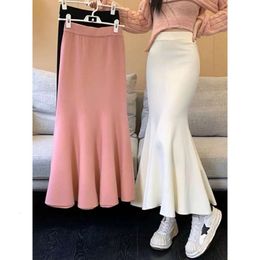 womens slimming fishtail skirt knitted half length womens weight loss new slim skirt fitting high waisted a line dress mermaid for autumn and winter wool skirt djns