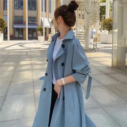 Women's Trench Coats Mid-length Women Khaki Blue British Style High Quality Double Breasted With Belt Elegant Spring Autumn Female