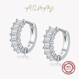 Earrings Ailmay Fashion Rectangular Stacked Clear Zircon 925 Sterling Silver Ear Buckles Hoop Earrings For Women Romantic Wedding Jewelry