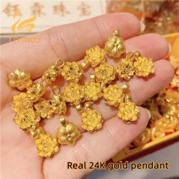 Pendants TIYINUO Real 999 Pure Gold Authentic 24K Lotus Pendant Necklace For Woman Delicate Gift Exquisite Sincere Present Fine Jewellery