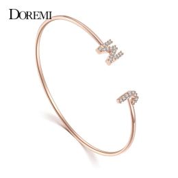 Bangles DOREMI Custom Letter Bracelet Baby bangle Zirconia Pave Setting Initial bracelet Child & Adult size for Unique Cuff Jewelry