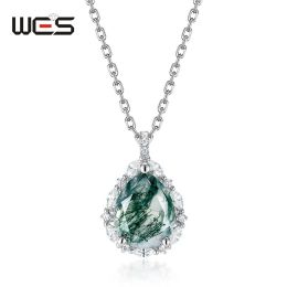 Pendants WES 925 Sterling Silver Natural 8*10mm Moss Agate Gemstone Pendant For Woman Friend Wedding Christmas Birthday Gift Fine Jewellery