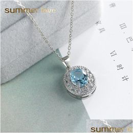 Pendant Necklaces High Quality Stainless Steel Chain Crystal Glass Blue Gemstone Pentdant Necklace For Women Girls Adjustable Sier Dro Dhngy