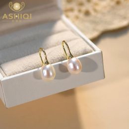 Earrings ASHIQI Real 925 Sterling Silver Natural Freshwater Pearl Drop Earrings Jewellery for Women Gift