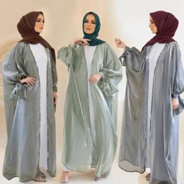 Ethnic Clothing Women Eid Muslim Abaya Kaftan Islam Arab Cardigan Long Robe Morocco Bow Abayas Loose Casual Solid Colour Slight Strech 2024