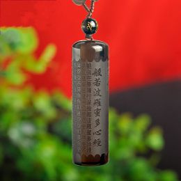 Pendants Natural Ice Obsidian Handcarved Heart Sutra Jade Pendant Fashion Boutique Jewellery Men and Women Ice Through Necklace Accessorie
