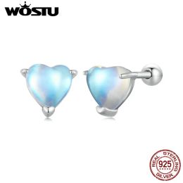 Earrings WOSTU 925 Sterling Silver Moonstone Earrings Heartshaped Ear Studs Fine Jewellery for Women Party Birthday Wedding Luxury Gift