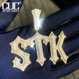 Necklaces CUC Custom Name Brush Script Letter Pendant Chain Women Men HipHop Necklace Iced Out Zircon Customized Rock Rapper Jewelry