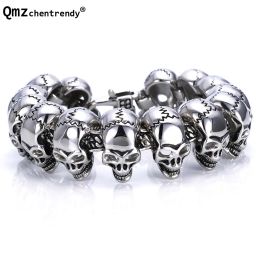 Bracelets 316L Stainless Steel Huge Heavy Solid Bangle Skeleton Skull Bracelet Ghost Biker Hip Hop Motorcycle Chains For Men Boys