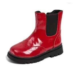 Boots Red Children's Cheshire Classic Chic Side Zipper Round Head Solid Colour Girls' European And American Elegant Short