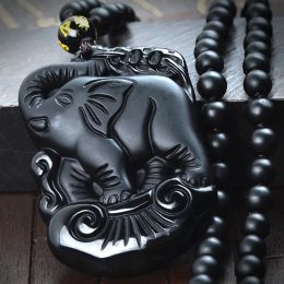 Necklaces hzew man women natural stone necklaces obsidian pendant necklace Lucky energy Elephant necklace for friend gift