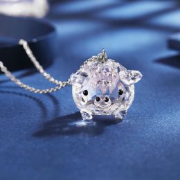 Pendants New Creative Fashion 925 Sterling Silver Austrian Crystal Pig Pendant Necklace Cute Crystal Silver Chain Girl Gift fashion