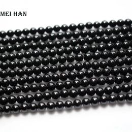 Beads Meihan natural (2 strands/set) 4mm black tourmaline smooth round loose beads gem stone for Jewellery making design