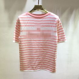 2024 Black/Pink/Blue Striped Letter Print Women's Pullover Brand Same Style Women's T-Shirt DH029