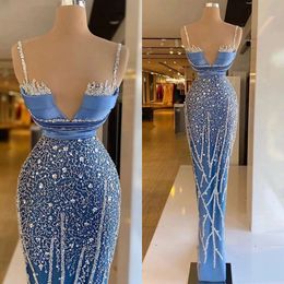 Modern Evening Dresses Spaghetti Straps Mermaid Prom Gowns Sequins Beaded Custom Made for Formal Party Dresses Plus Size