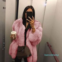 Women's Fur & Faux Winter Warm Clothes Ladies Woollen Quilted Round Neck Jacket Long Mink Coat Women