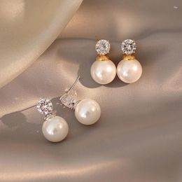 Stud Earrings Fashion Simple Round Zircon Imitation Pearl Women's Gift Banquet Wearing Jewellery 2024