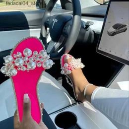 Slippers Pearl Slippers Women Summer Sandals 2022 Fashion Bling Female Candy Colour Beach Diamond Slippers Flat Shoes Outdoor Sandals Q240221