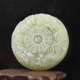 Pendants China Natural hetian Jade Hand Carved statue dragon phoenix bagua pendant j